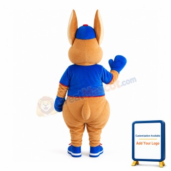 Big Ears Kangaroo With Blue Clothes Mascot Costume