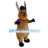 Big Ears Kangaroo With Blue Clothes Mascot Costume