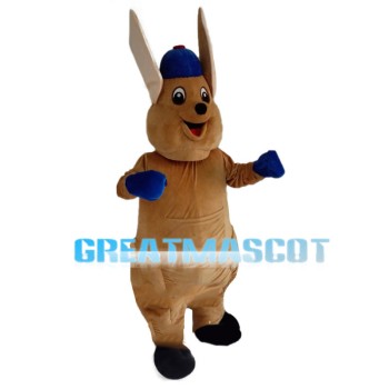 Big Ears Kangaroo With Blue Clothes Mascot Costume