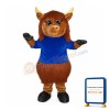 Brown Calf With Blue Clothes Mascot Costume