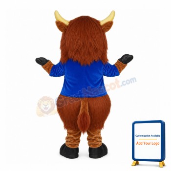Brown Calf With Blue Clothes Mascot Costume
