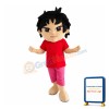 Black Hair Boy With Red Top Mascot Costume