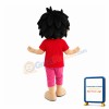 Black Hair Boy With Red Top Mascot Costume