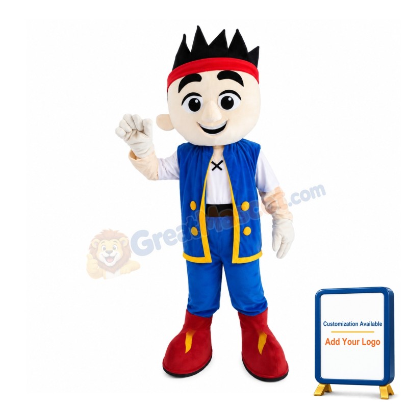 Short Hair Boy With Red Headband Mascot Costume