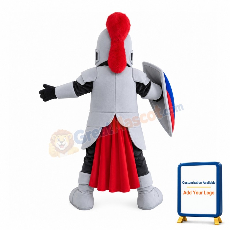 White Samurai Holding Shield Mascot Costume