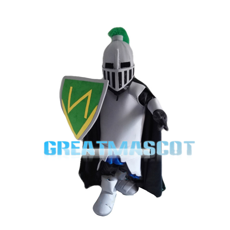 White Samurai Holding Shield Mascot Costume