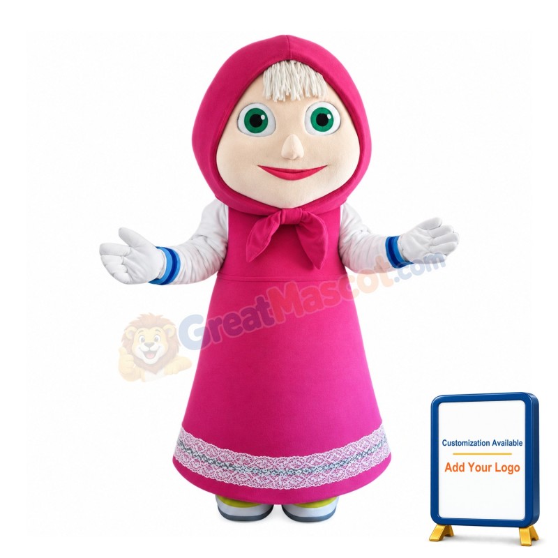 Maid Wearing Pink Apron Mascot Costume