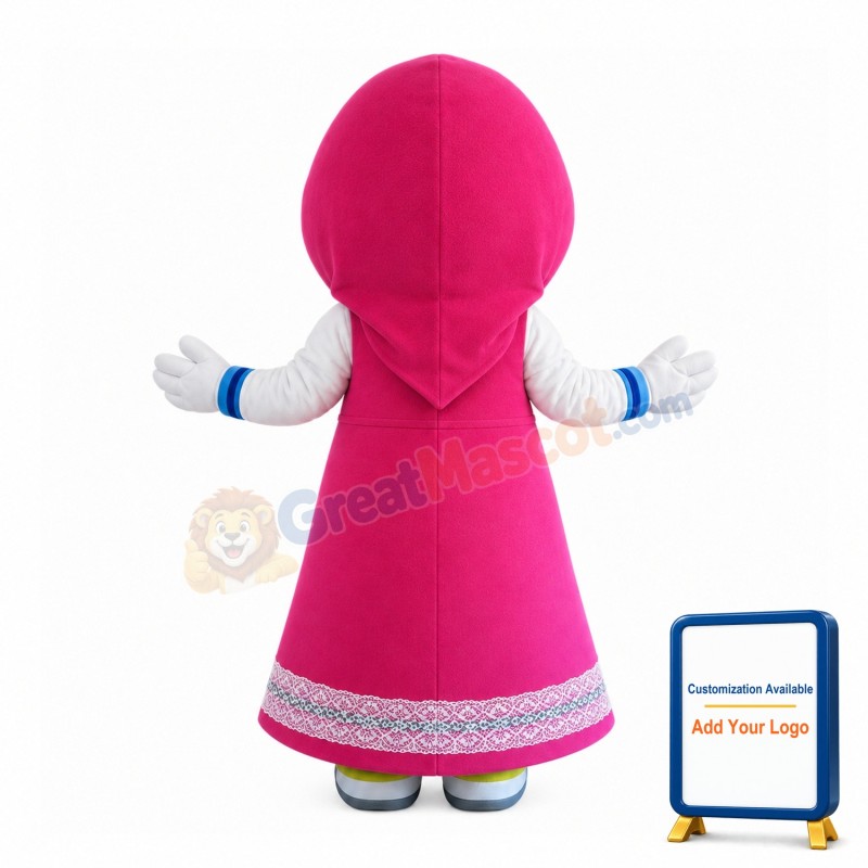 Maid Wearing Pink Apron Mascot Costume