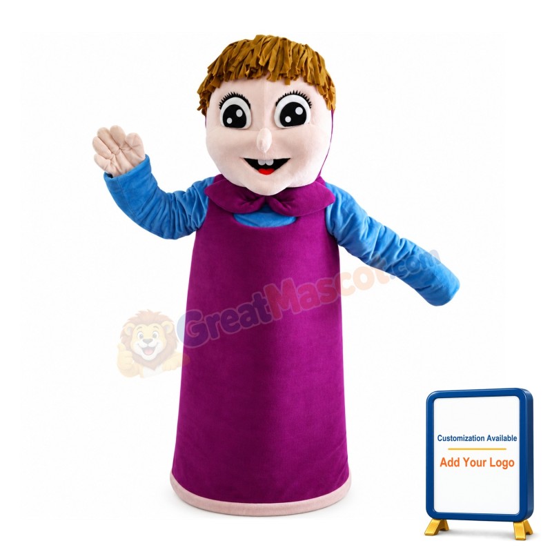 Kitchen Lady With Purple Apron Mascot Costume