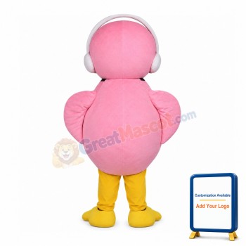 Pink Owl With Headphones Mascot Costume