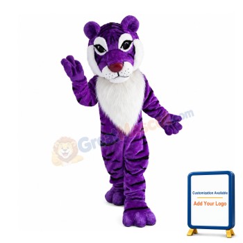 Purple Tiger With Furry Chest Fur Mascot Costume