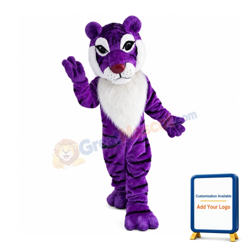 Purple Tiger With Furry Chest Fur Mascot Costume