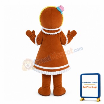 Gingerbread Woman With Pink Flower On Head Mascot Costume