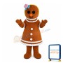 Gingerbread Woman With Pink Flower On Head Mascot Costume