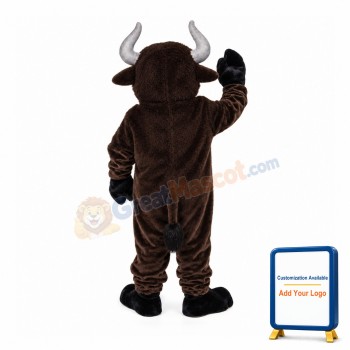 Brown Bull With Silver Horns Mascot Costume