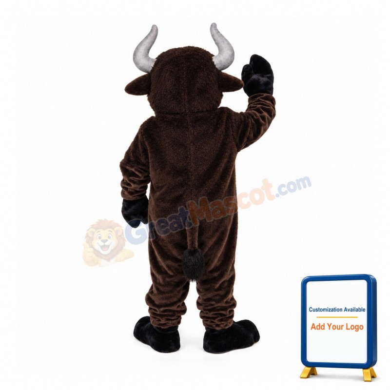 Brown Bull With Silver Horns Mascot Costume
