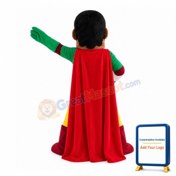 Blindfolded Man With Red Cloak Mascot Costume