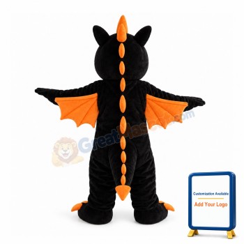 Black & Orange Dragon With Wings Mascot Costume