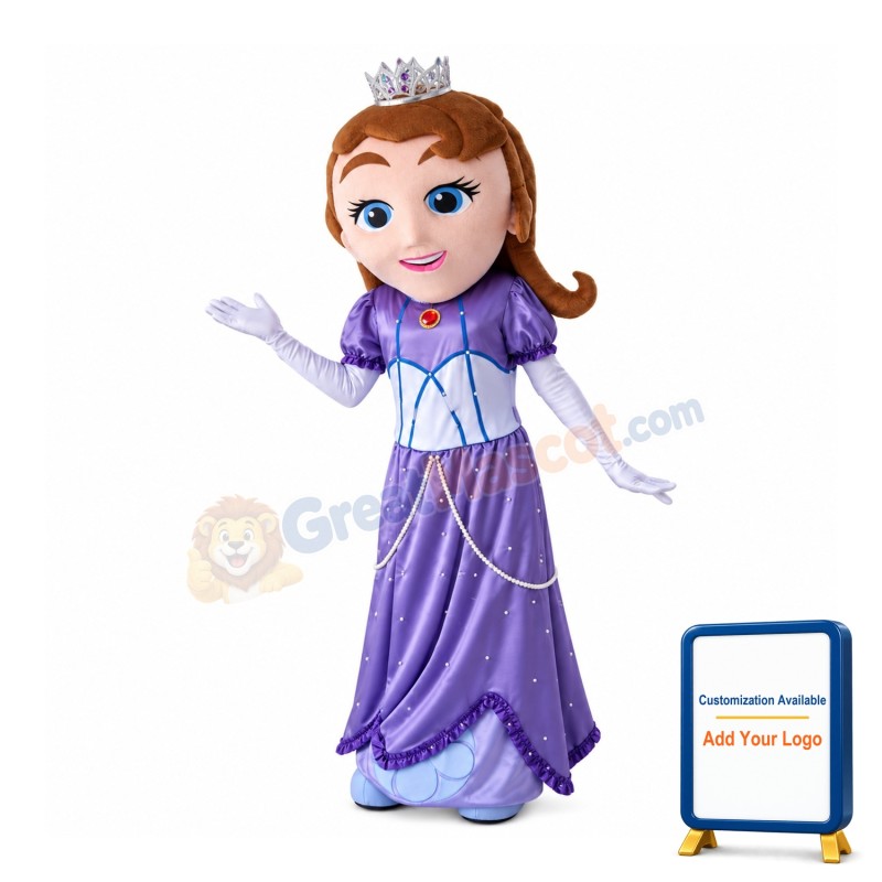 Brown Hair Princess With Crown Mascot Costume