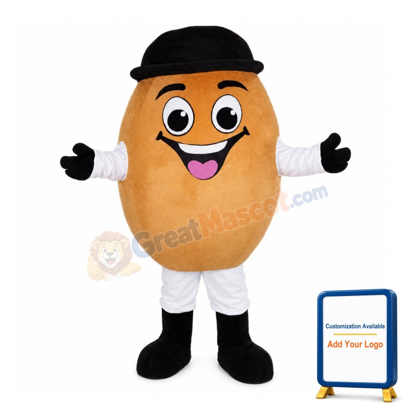 Coffee Bean With Black Hat Mascot Costume