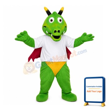 Green Dragon With Red Wings Mascot Costume
