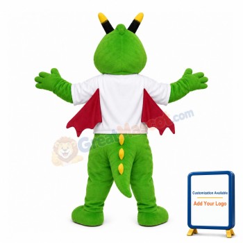 Green Dragon With Red Wings Mascot Costume