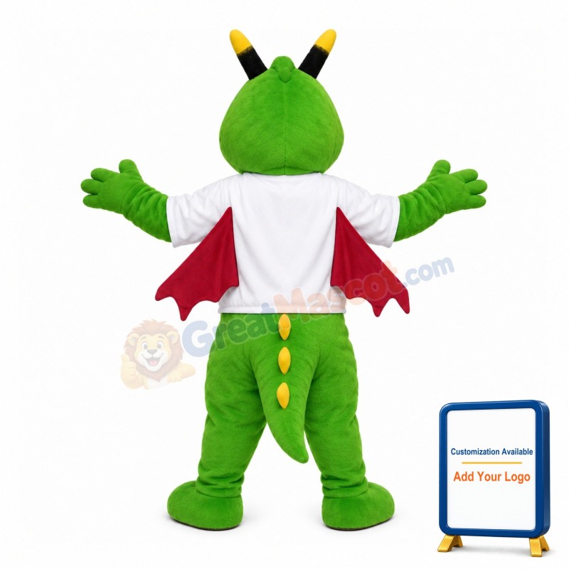 Green Dragon With Red Wings Mascot Costume
