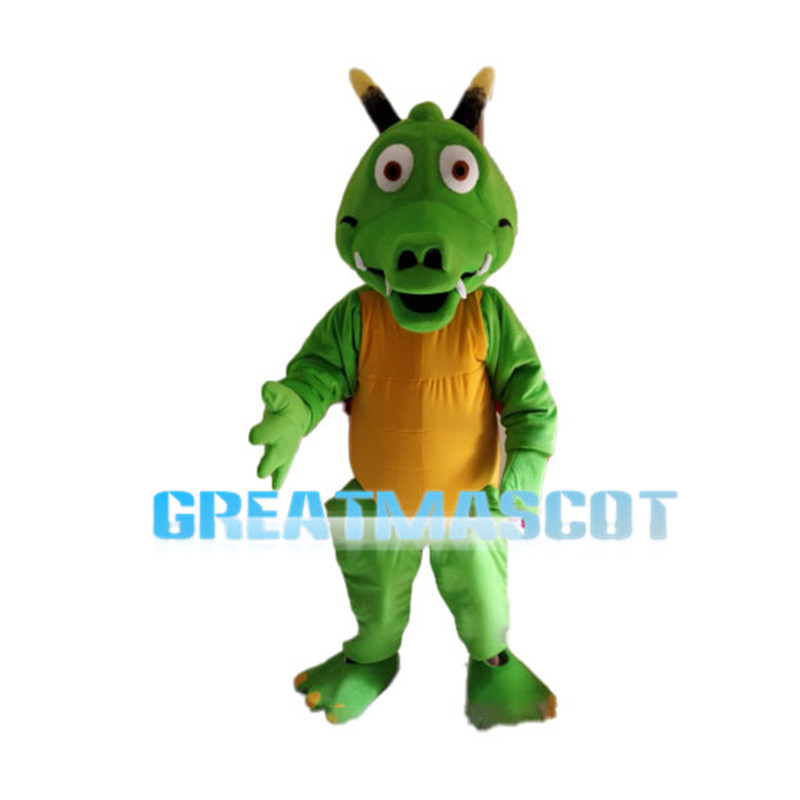 Green Dragon With Red Wings Mascot Costume