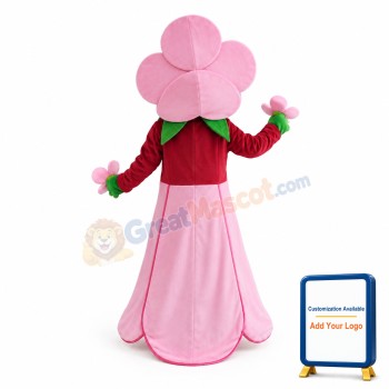 Pink Flower With Green Leaves Mascot Costume