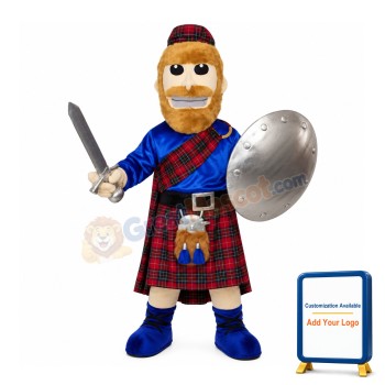 Warrior Holding Silver Weapon And Shield Mascot Costume