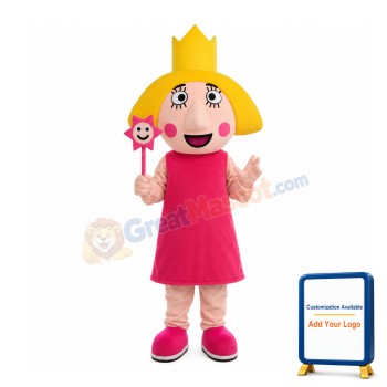 Yellow Hair Girl With Crown Mascot Costume
