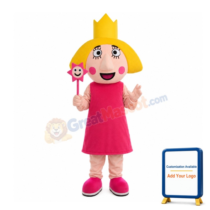 Yellow Hair Girl With Crown Mascot Costume