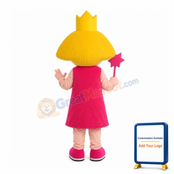 Yellow Hair Girl With Crown Mascot Costume