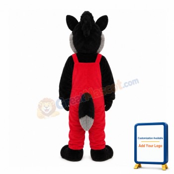 Grey Wolf In Red Overalls Mascot Costume