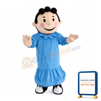 Curly Little Boy With Blue Set Mascot Costume