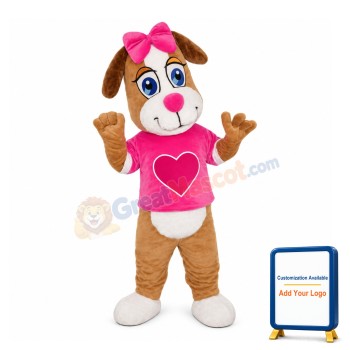 Delighted Dog With Pink Heart Mascot Costume