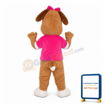 Delighted Dog With Pink Heart Mascot Costume