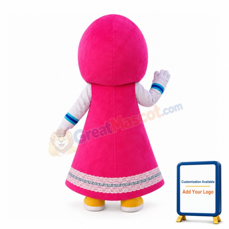 Pleased Maid Wearing Lace Apron Mascot Costume