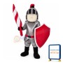 Iron Armor Soilder Holding Red Shield Mascot Costume