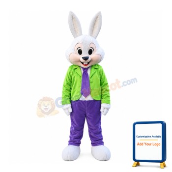 Easter Bunny In Green Coat Mascot Costume