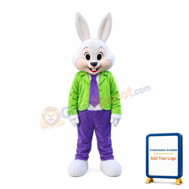 Easter Bunny In Green Coat Mascot Costume