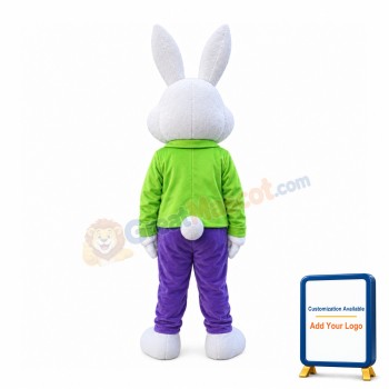 Easter Bunny In Green Coat Mascot Costume