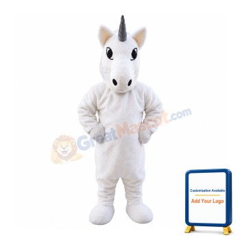 All White Horse With Grey Horn Mascot Costume