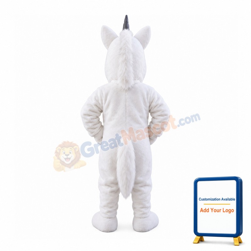 All White Horse With Grey Horn Mascot Costume