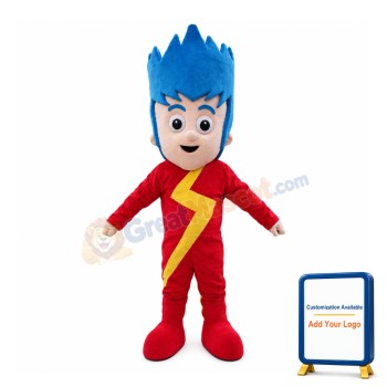 Blue Hair Boy With Lightning Shirt Mascot Costume