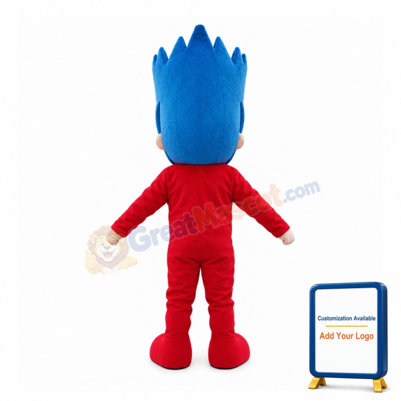 Blue Hair Boy With Lightning Shirt Mascot Costume