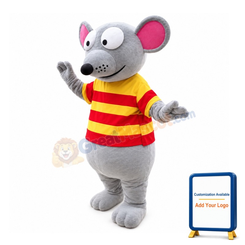 Coward Mouse With Striped Shirt Mascot Costume