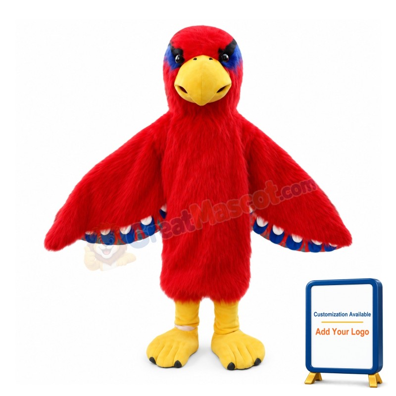 Red Furry Eagle With Purple Eyelash Mascot Costume