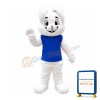 Smiling Lop-eared Rabbit With Blue Vest Mascot Costume