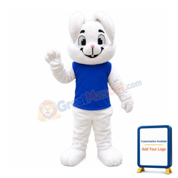 Smiling Lop-eared Rabbit With Blue Vest Mascot Costume